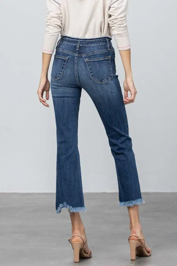 Fray Waistband Detail Cropped Boot Jeans