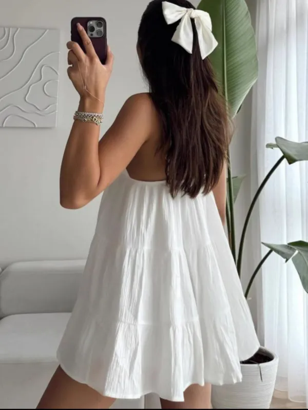 V Neck Tiered Mini Dress