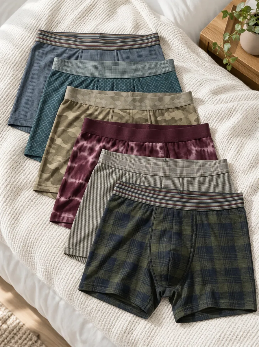 Men's Multi-Pattern Camo Plaid Tie-Dye Printed Boxer Briefs 6-Pack