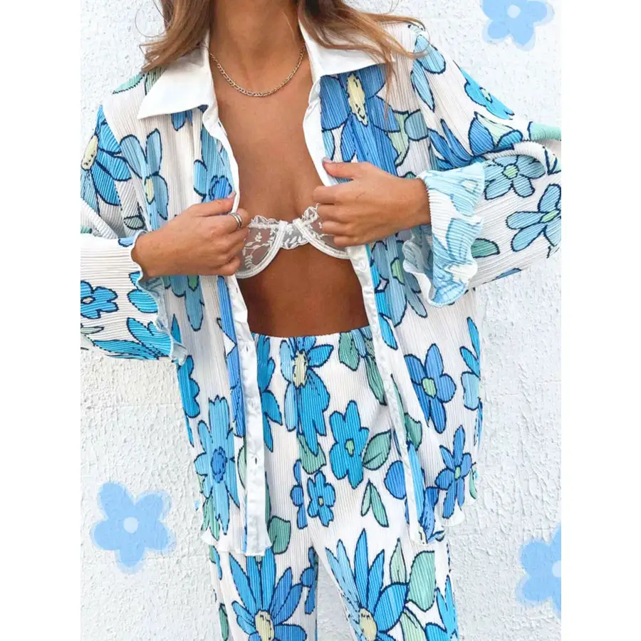 Easy Printed Button Up Shirt and Pants Set