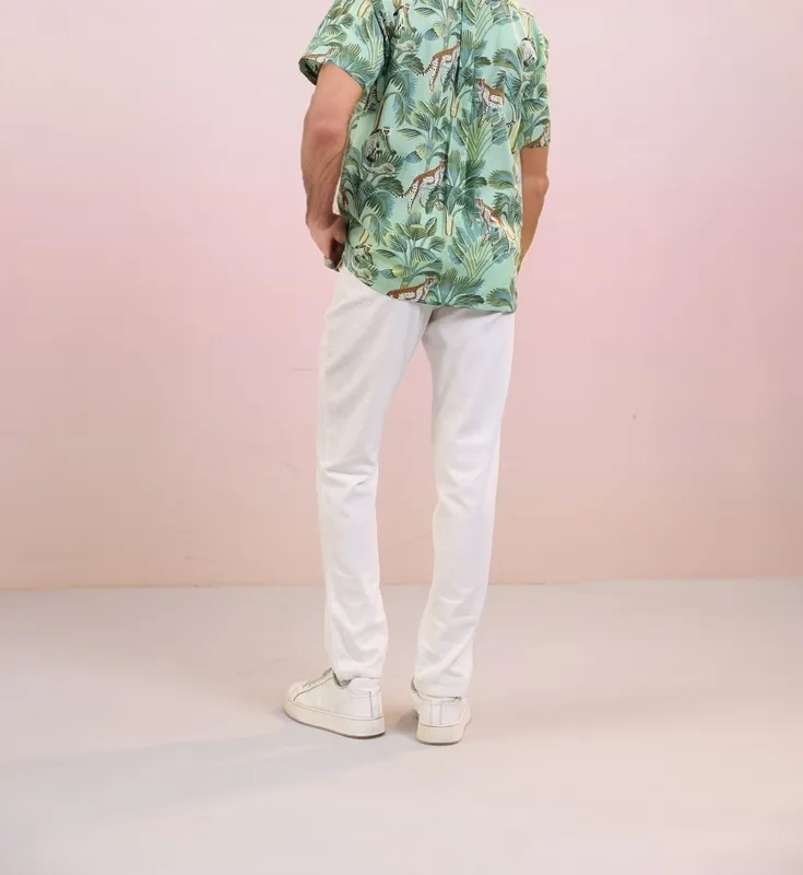 Green Monkey Print Mulmul Cotton Camp Collar Shirt