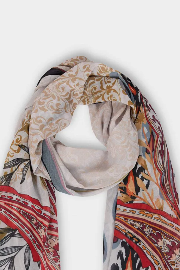 Artistic Print Silk Scarf For Ladies