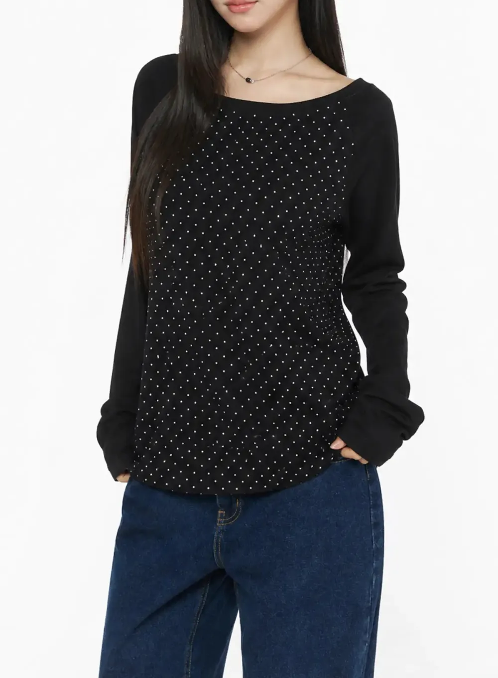 Polka Dot Raglan Long Sleeve Top