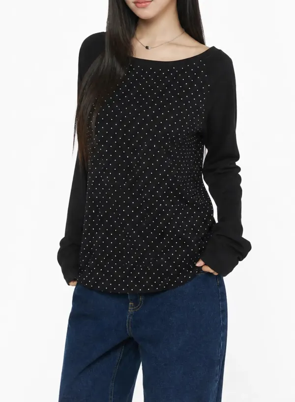 Polka Dot Raglan Long Sleeve Top