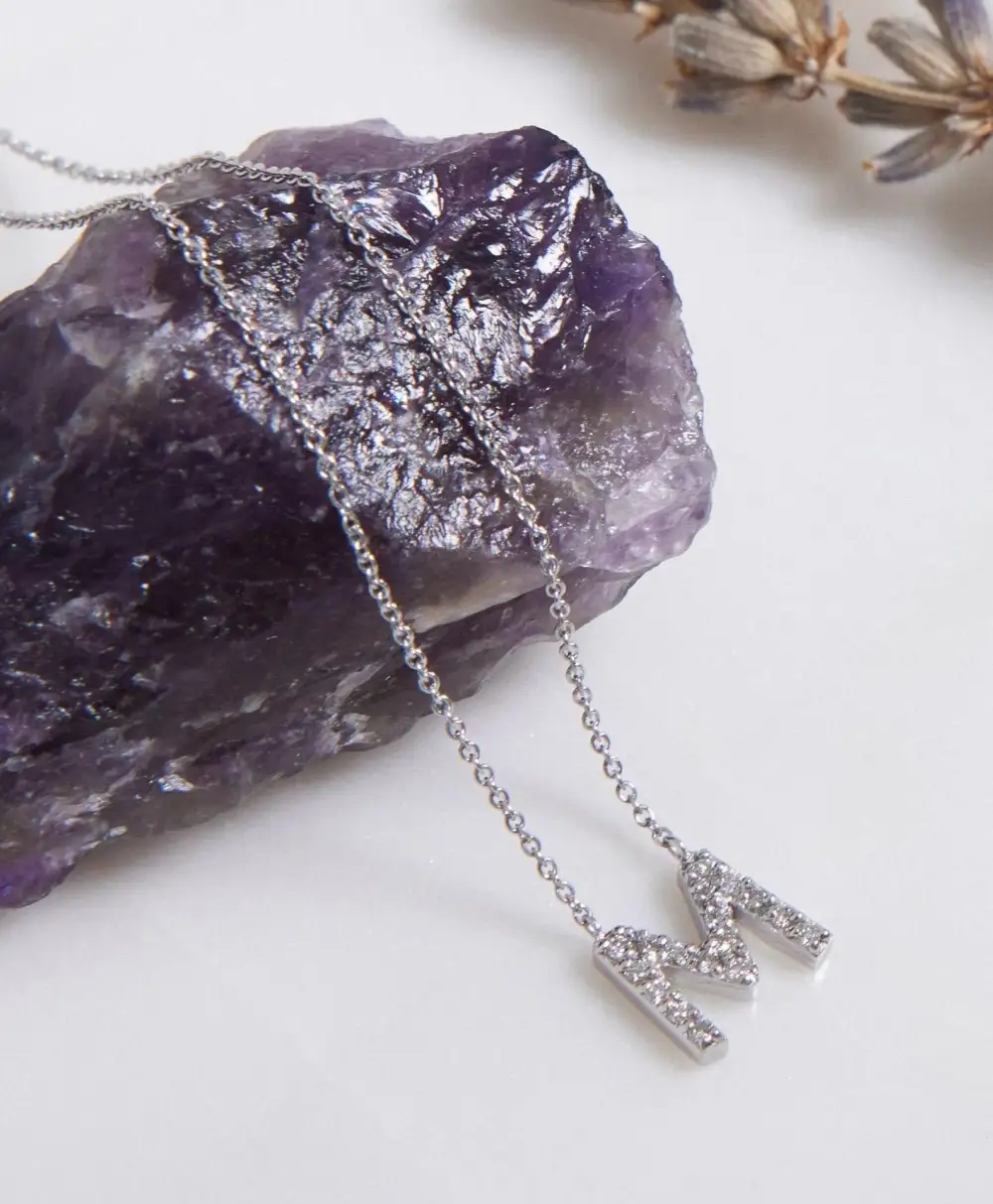 Dainty Diamond Initial Letter M Necklace
