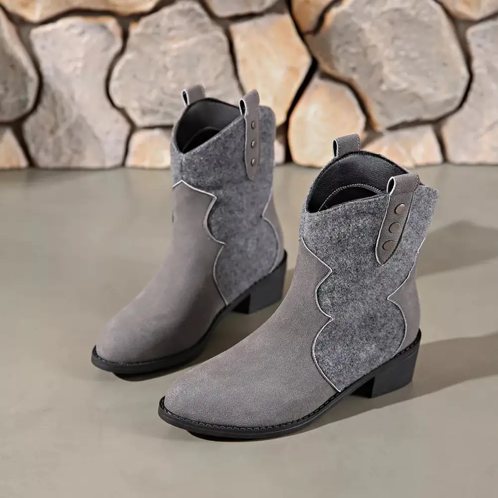 Modern Pointed Toe Block Heel Boots