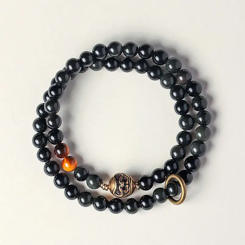 Obsidian Tiger Eye Copper Double Wrap Bracelet