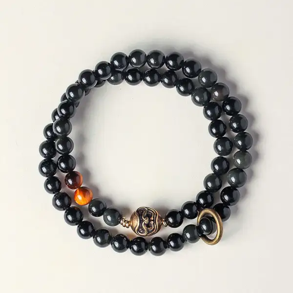 Obsidian Tiger Eye Copper Double Wrap Bracelet