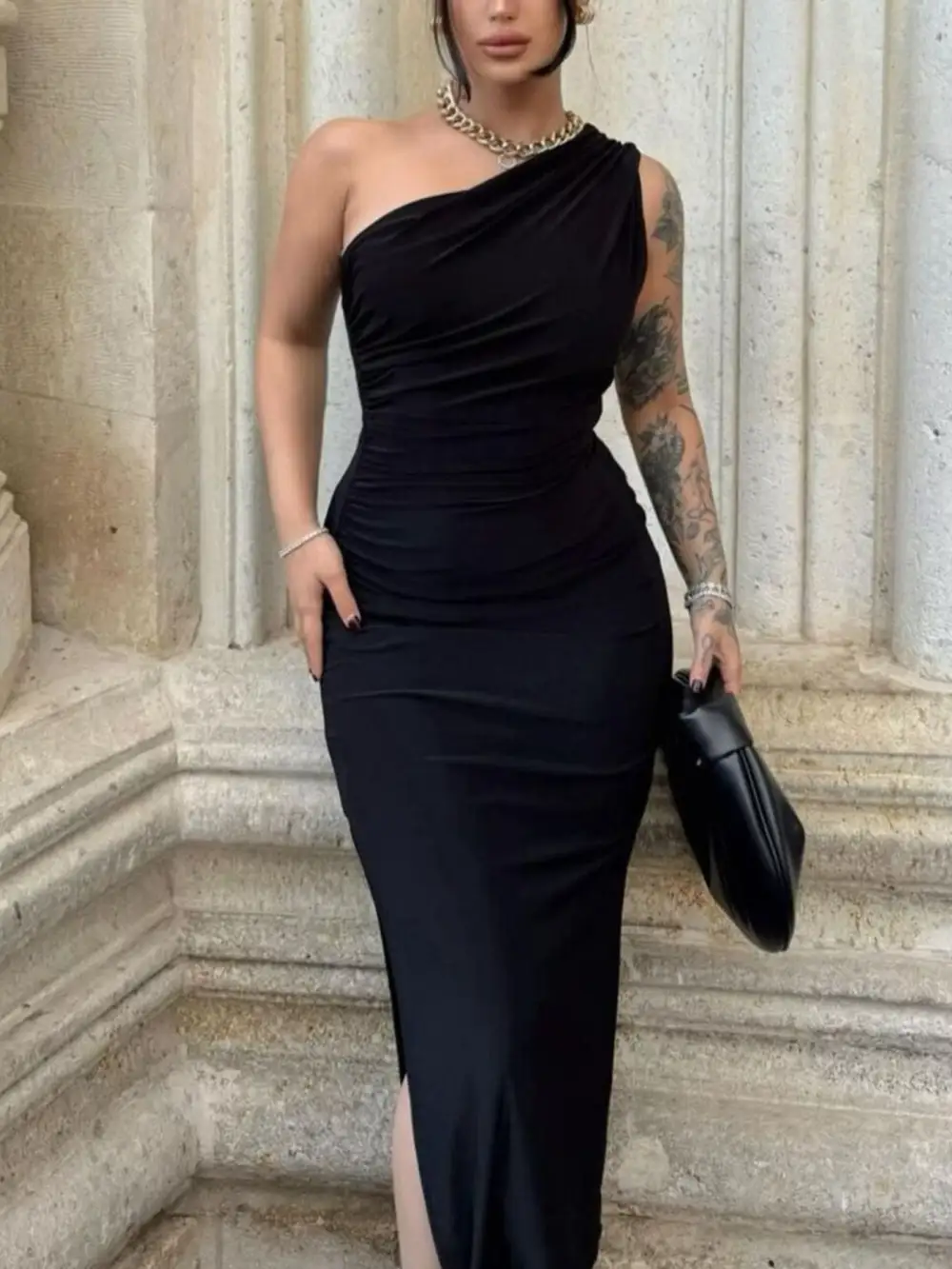Ruched Slit Dress Casual