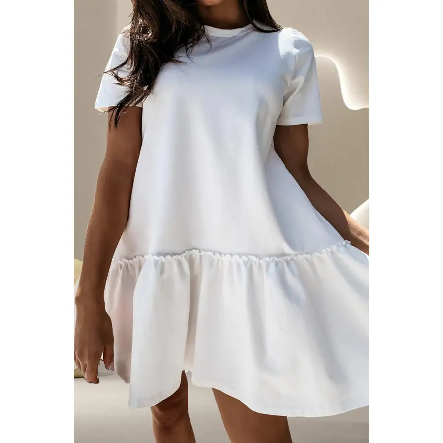 Ruffle Hem Round Neck Short Sleeve Mini Dress
