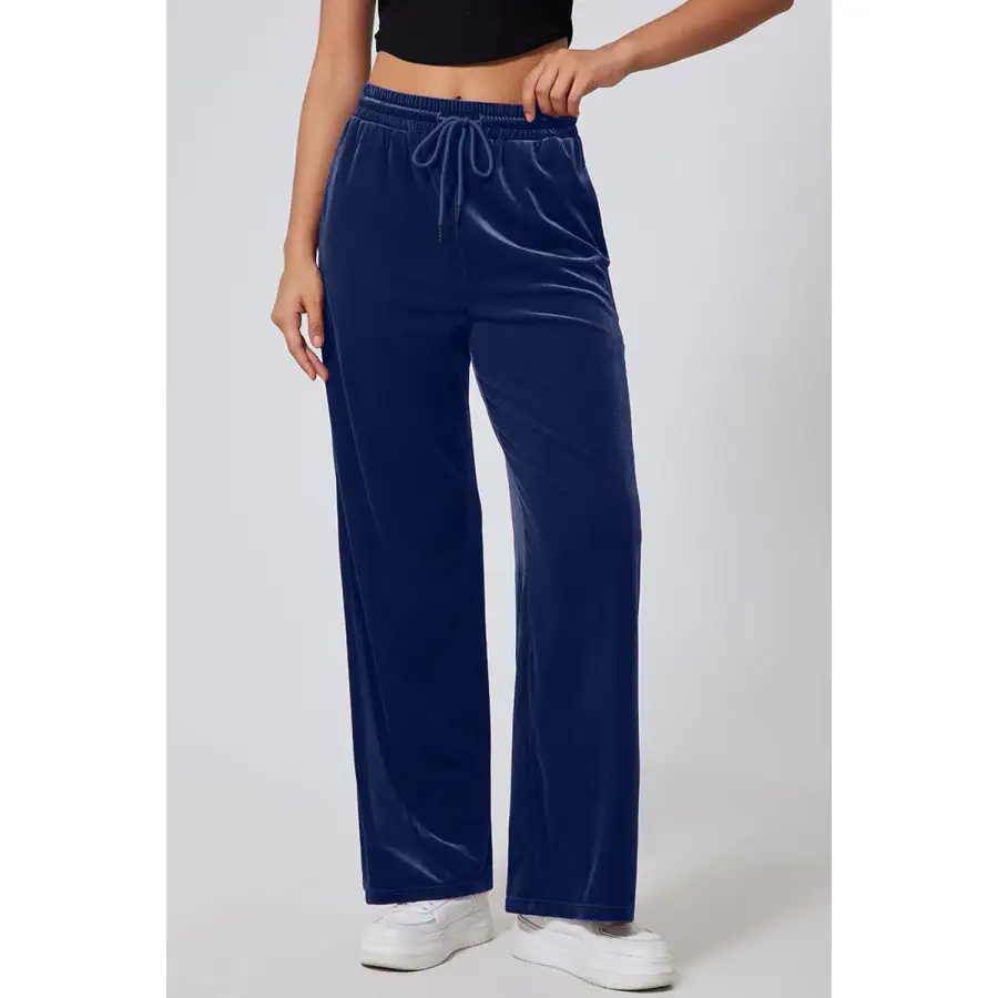 Drawstring Elastic Waist Straight Leg Pants