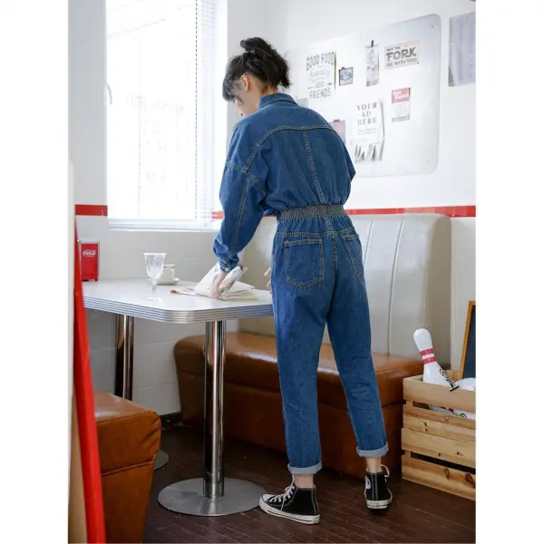 Polished Denim Elegant Collared Jumpsuit