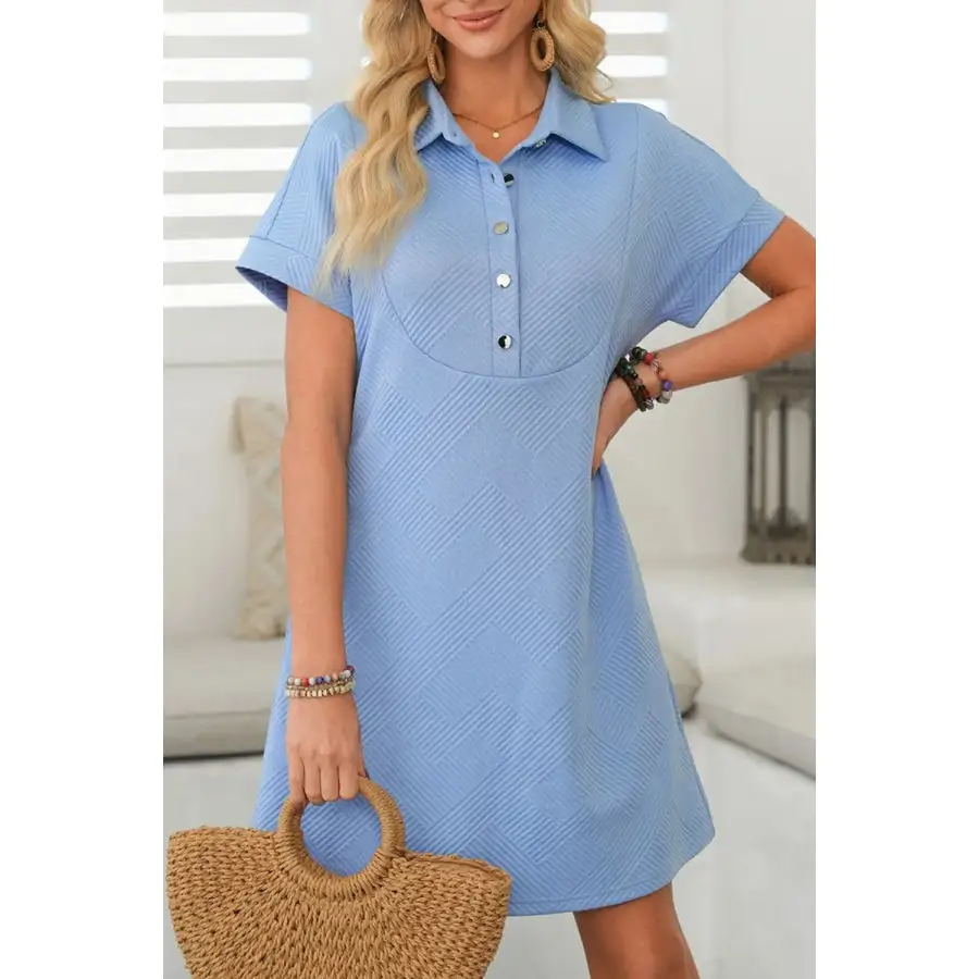 Button Front Short Sleeve Mini Dress