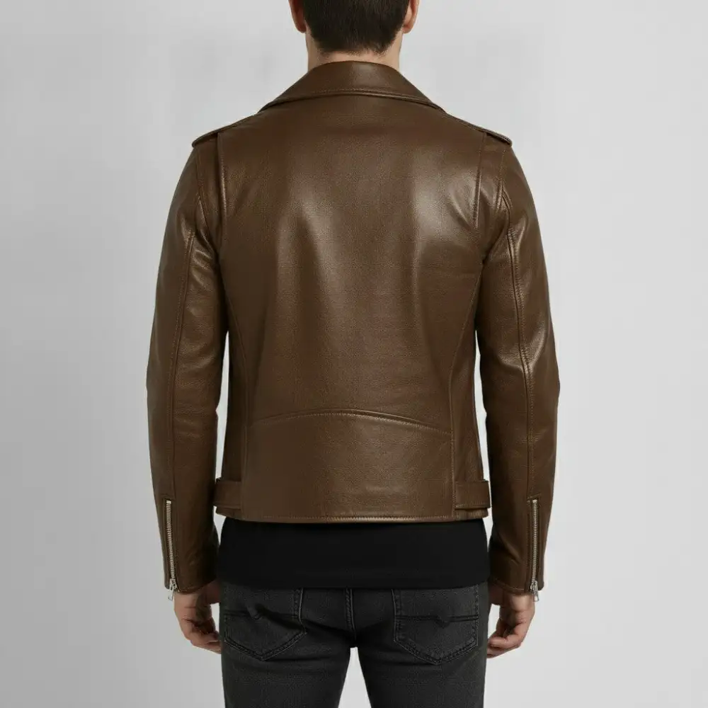 Classic Leather Biker Motorcycle Belted Jacket