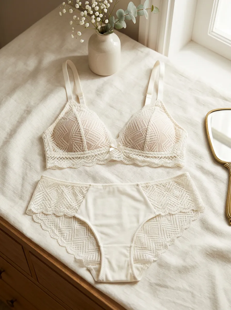 Women's Geometric Lace Patterned Geometric Lingerie Set