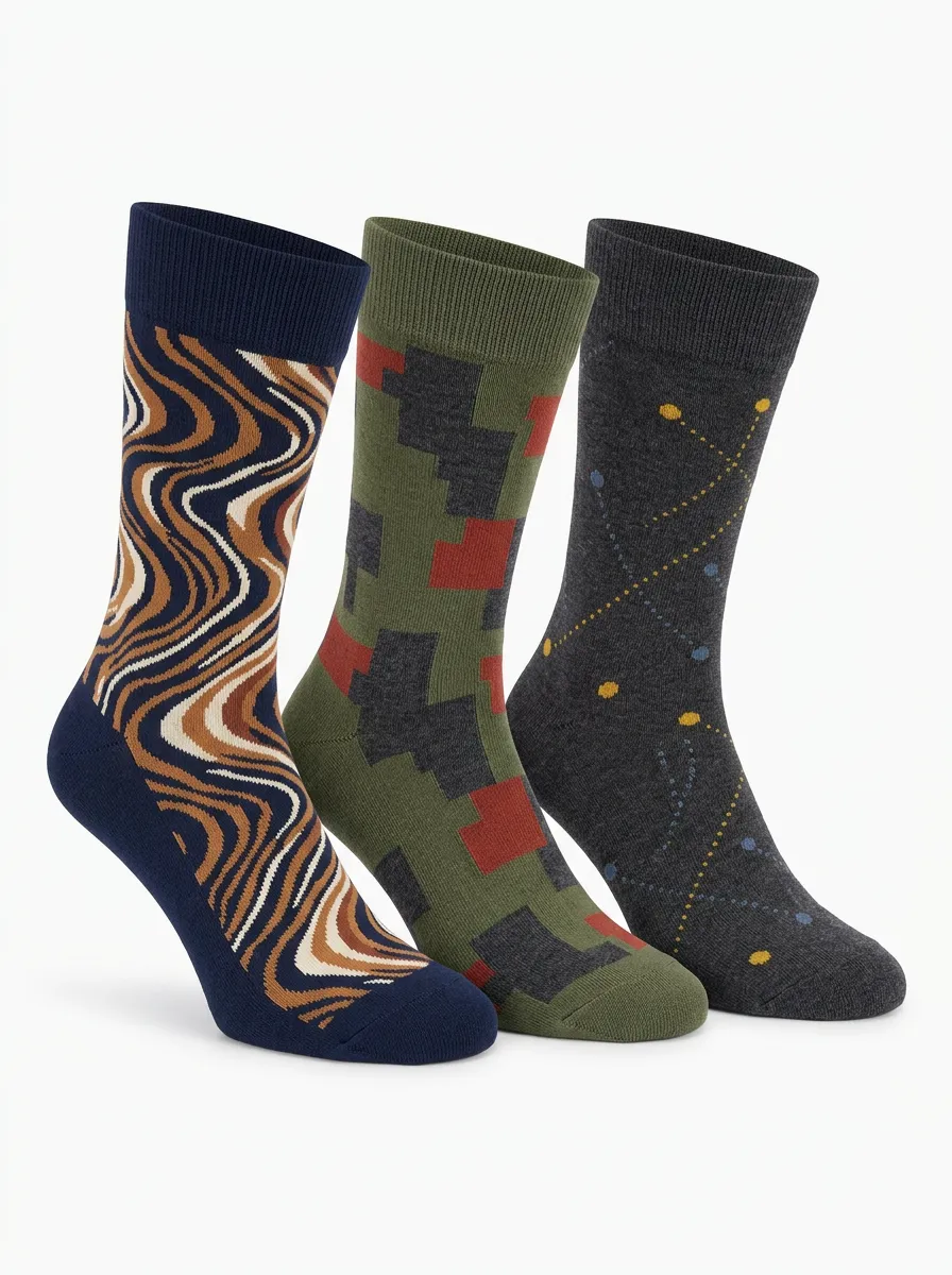 Men's Abstract Wave Camo Dot Three-Pack Socks