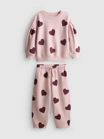 1-9yrs | Cotton Rich Heart Print Sweatshirt and Joggers Set
