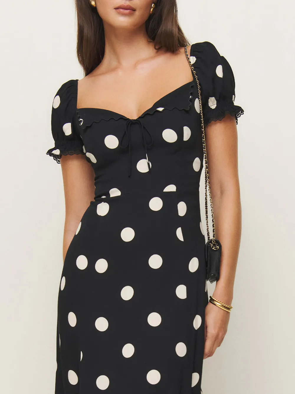 Puff Sleeve Polka Dot Midi Dress
