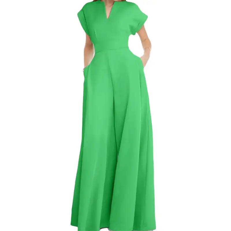 Refined V-Neck High-Waist Belted Jumpsuit