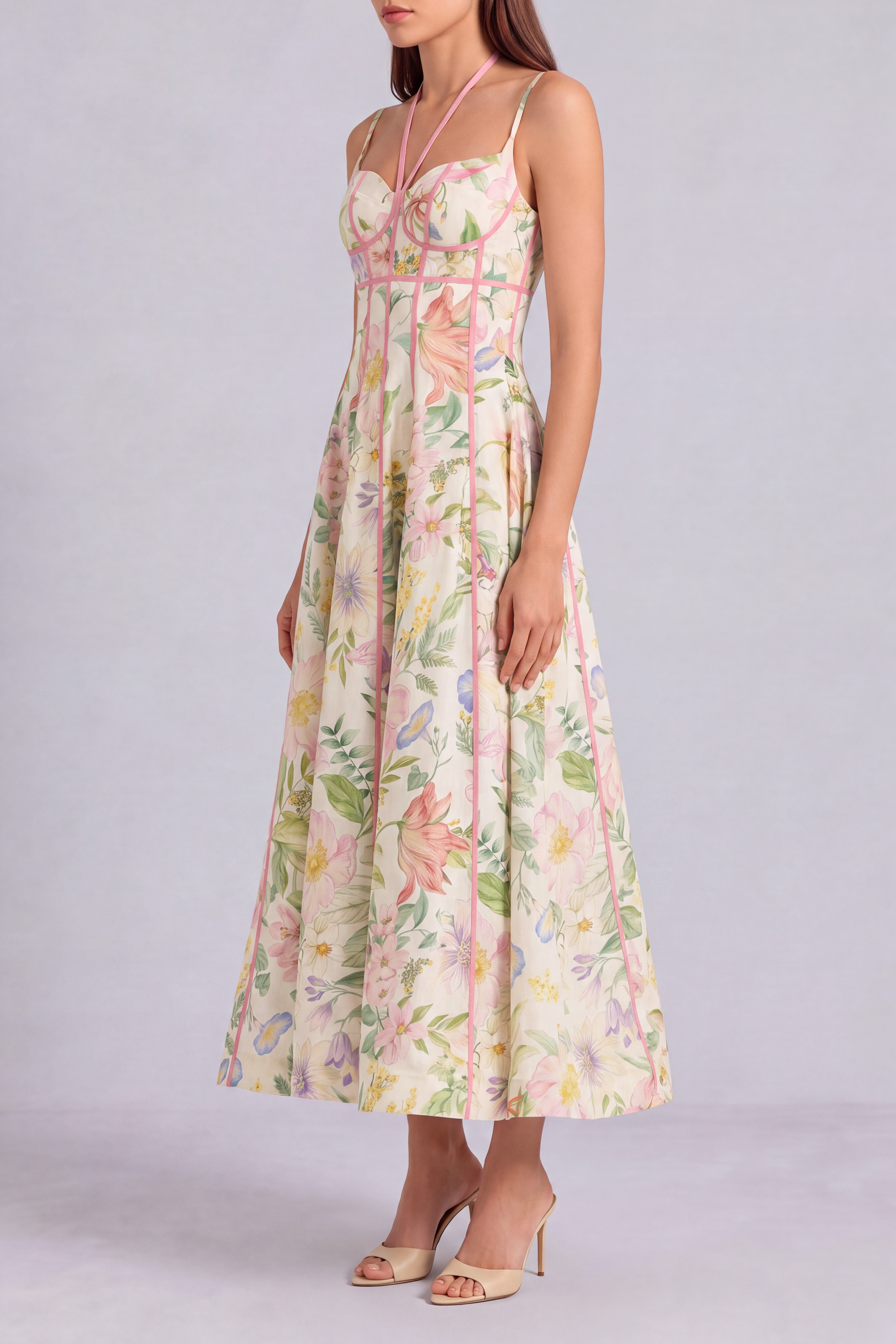 Modern Halter Neck Floral Midi Dress