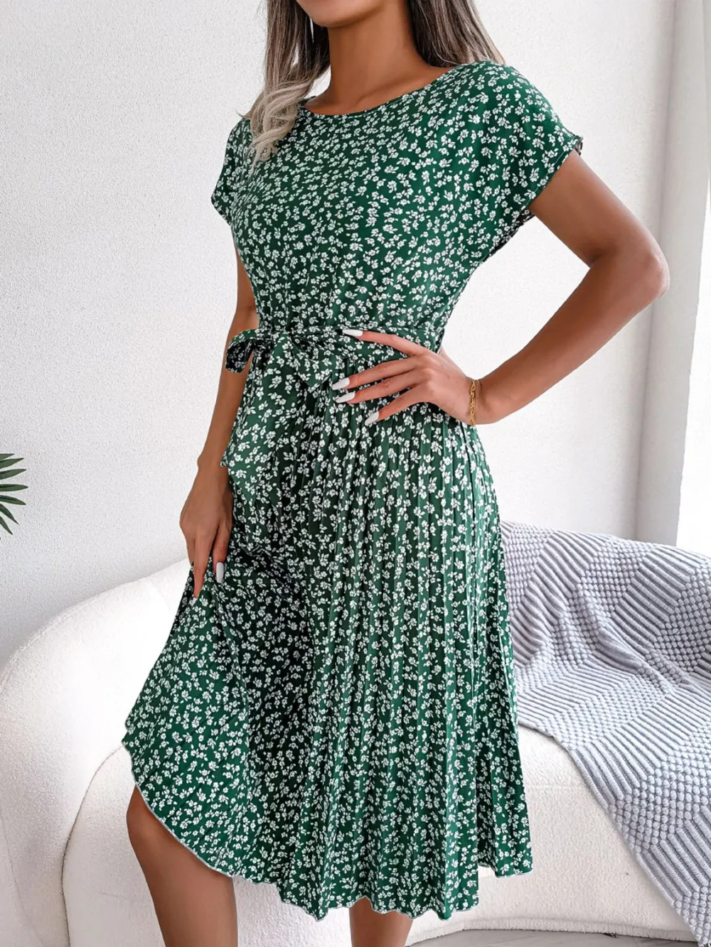 Soft Pleated Floral Dress