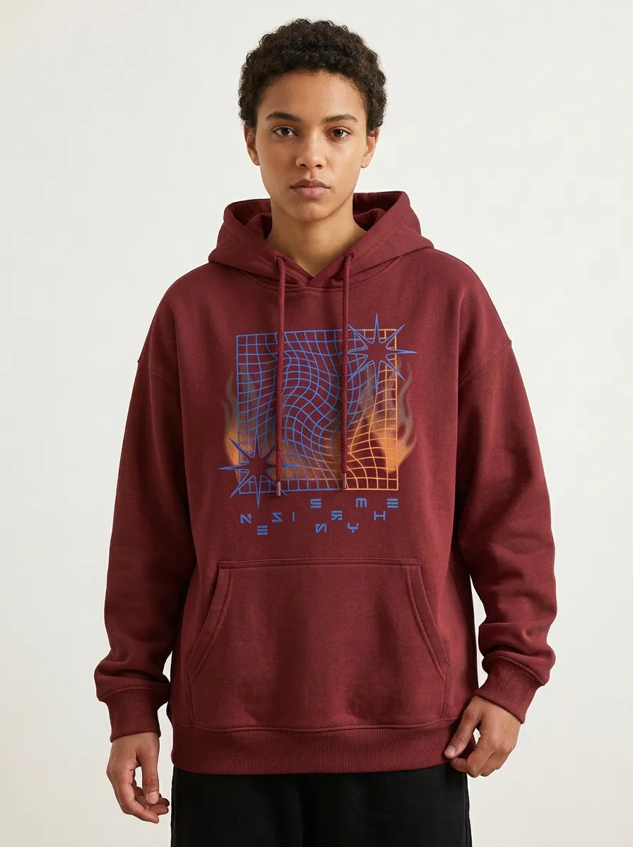 Unisex Y2K Grid Flame Star Hoodie