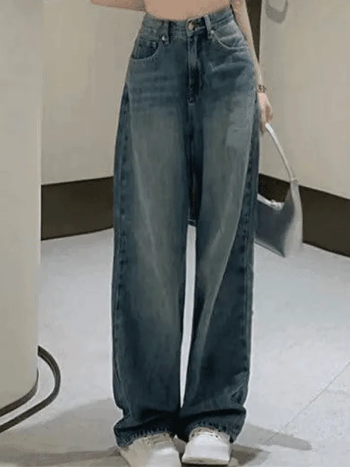 Vintage Faded Wash Straight Leg Boyfriend Jeans