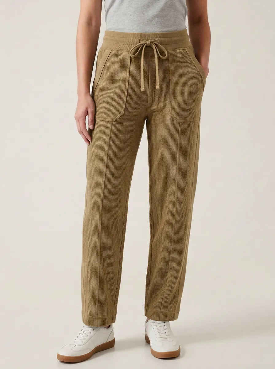 Women's Olive Green Waffle Knit Drawstring Casual Jogger Pants