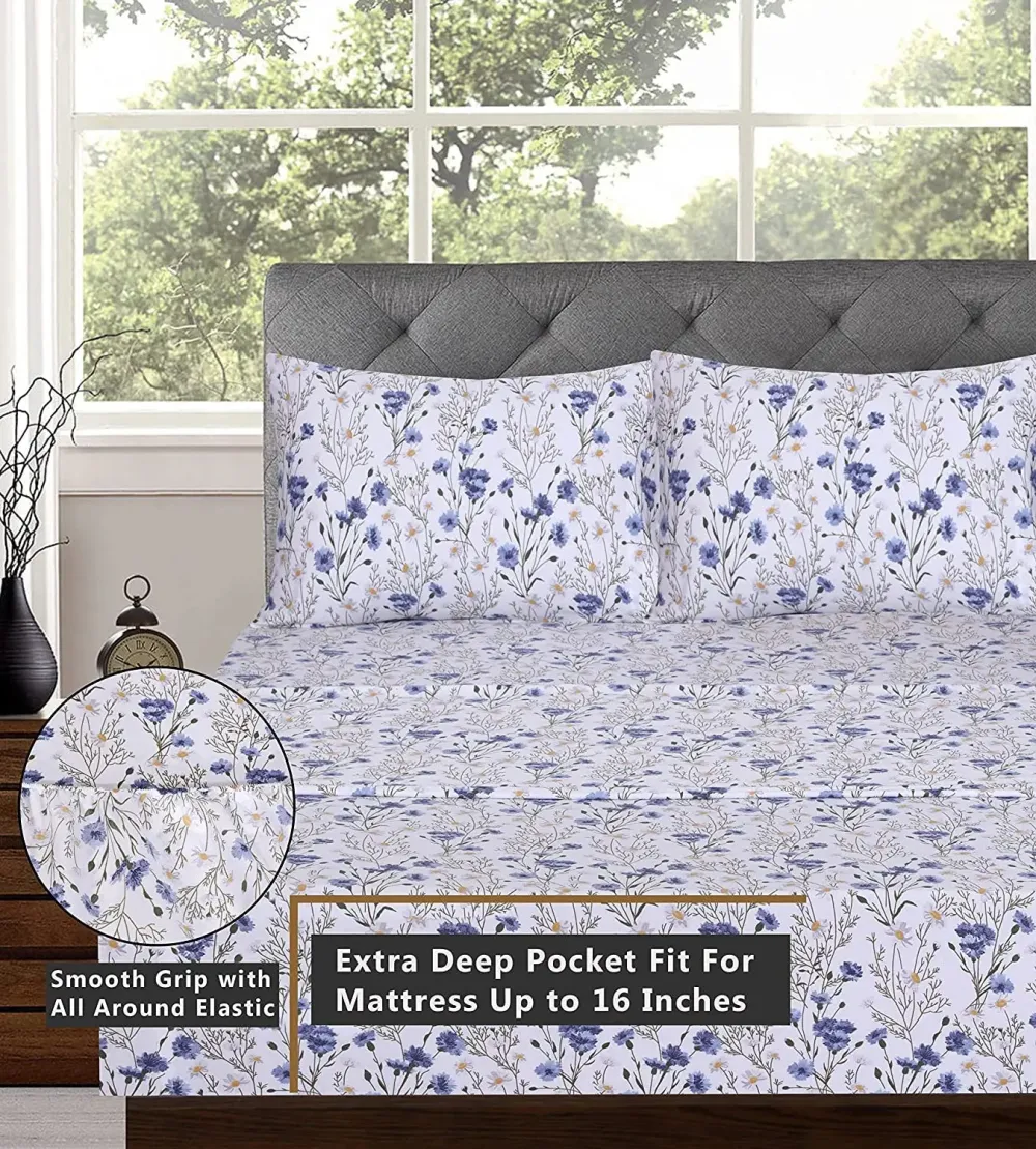 [Sweet Pea]100% Cotton Sheets - Soft & Breathable Sheet Set - 4 Pieces