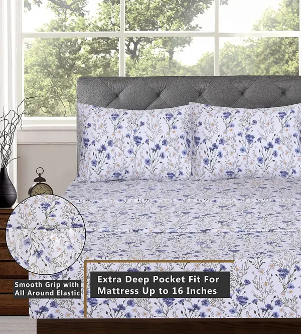 [Sweet Pea]100% Cotton Sheets - Soft & Breathable Sheet Set - 4 Pieces