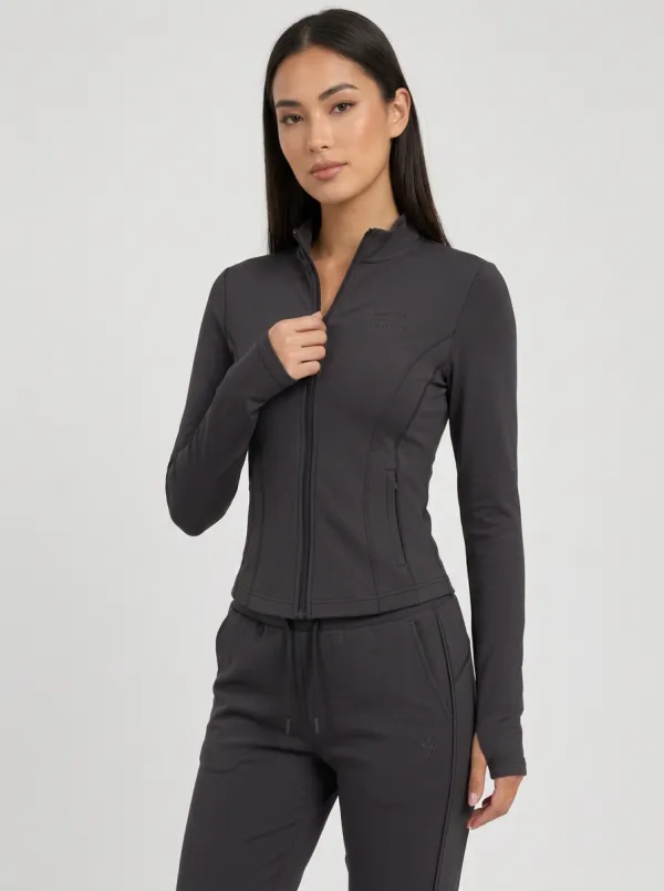 Women's Athletic Fitness Blue Solid Color Zip-up Tracksuit Set