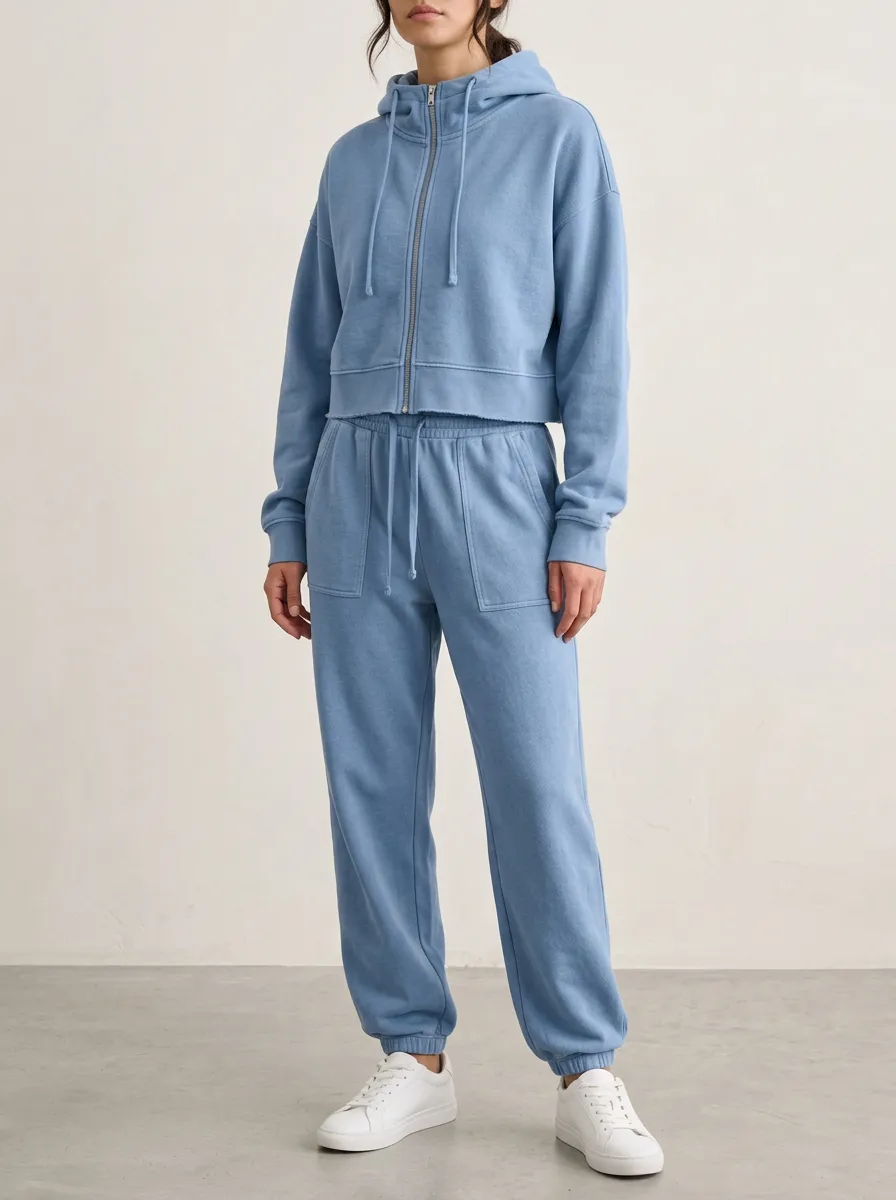 Studio Minimal-Look Women's Cropped Zip-Up Hoodie Jogger Active Set