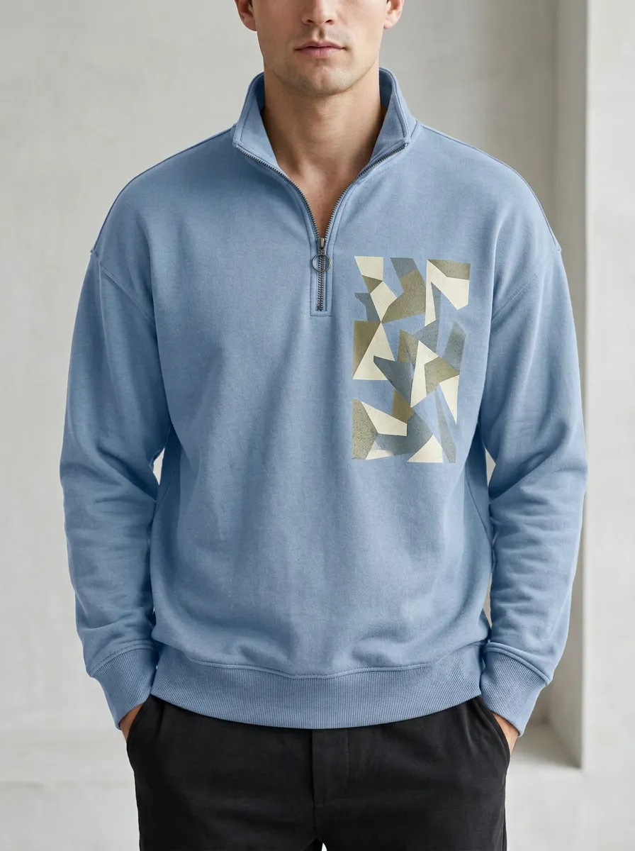 Clean-Line Half-Zip Geometric Abstract Men's Half-Zip Sweatshirt
