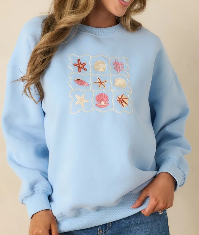 Light Blue Embroidered Crewneck Sweatshirt