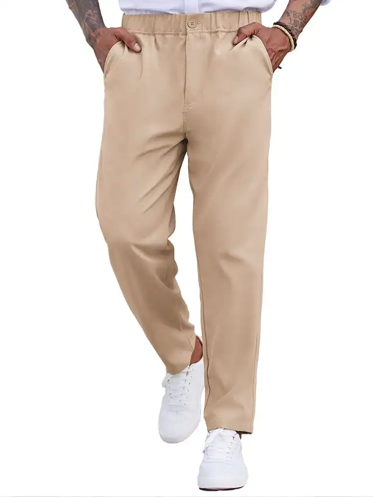 Simple Elastic Waist Slack Pants
