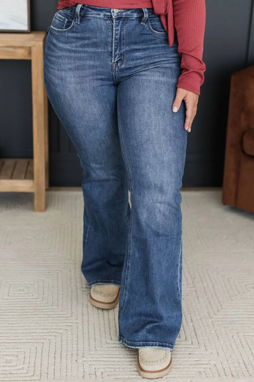 High-Rise Braided Waist Flare Clean Finish Jeans