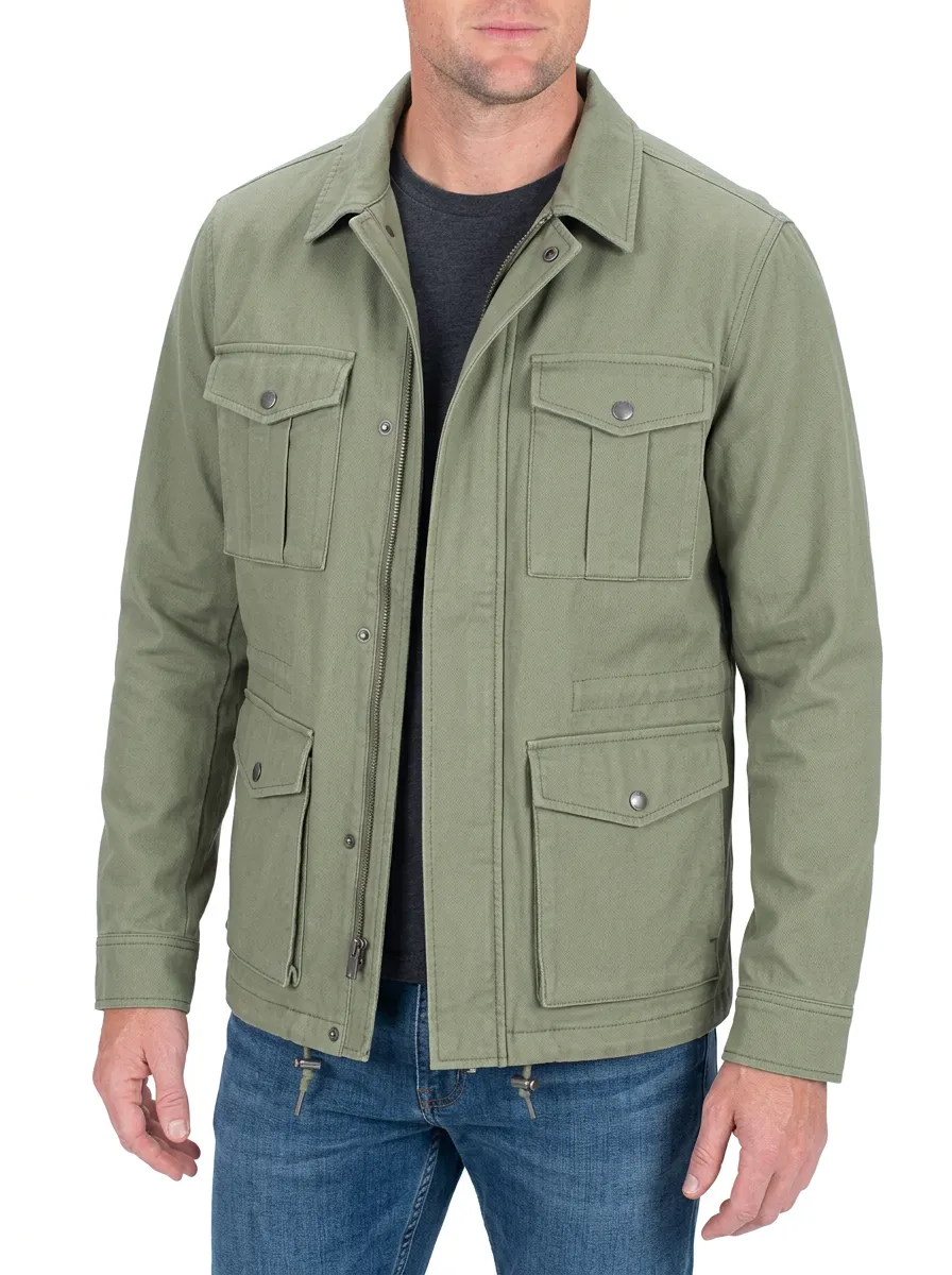 Men's Military Style Olive Green Multi-Pocket Utility Jacket