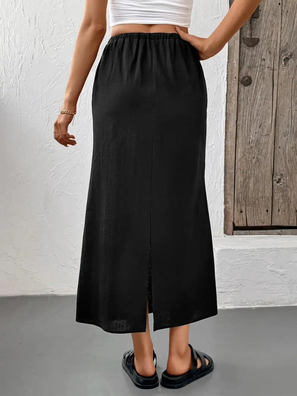 Slit Skirt With Drawstring Waist