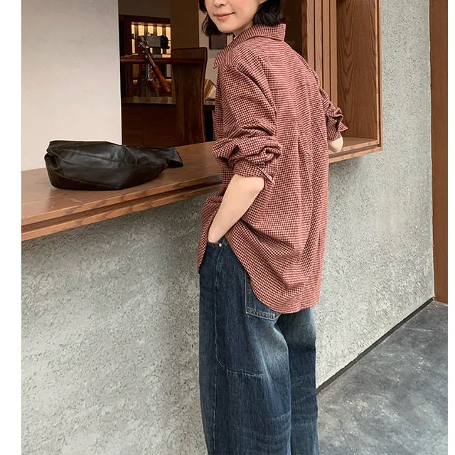 Contemporary Cotton Plaid Long Sleeve Shirt
