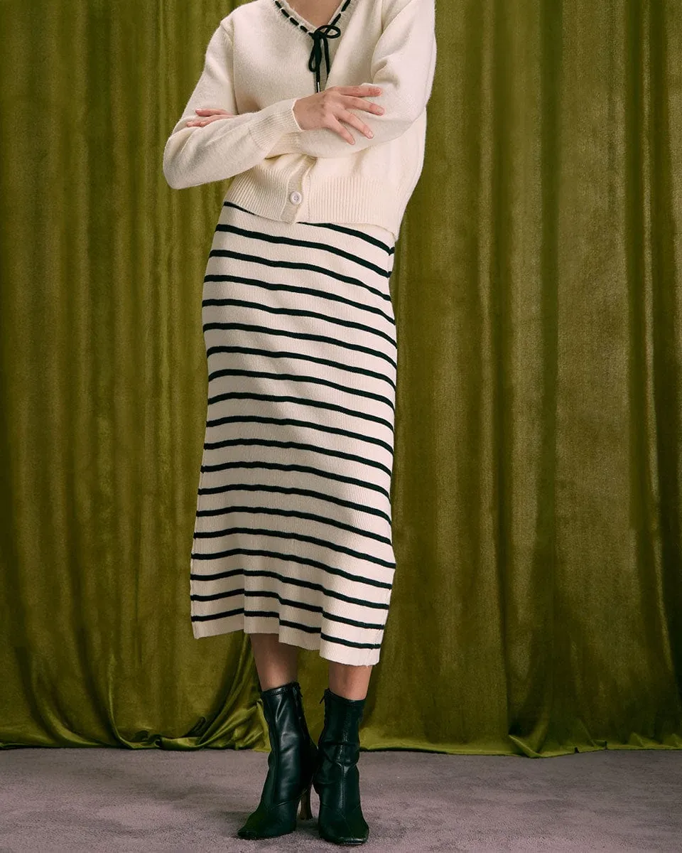 Stripe Knit High Rise Midi Skirt