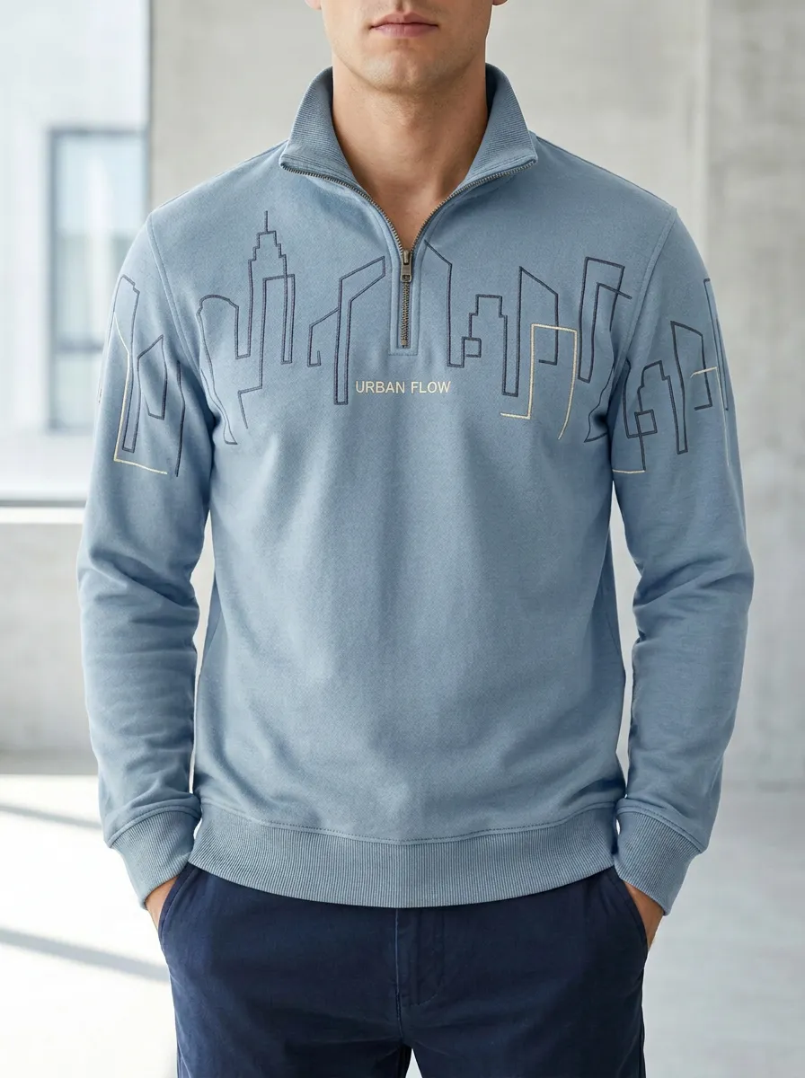 Layered Half-Zip City-Skyline Men's Half-Zip Sweatshirt