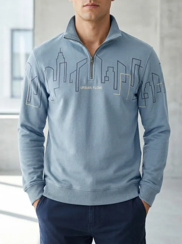 Layered Half-Zip City-Skyline Men's Half-Zip Sweatshirt