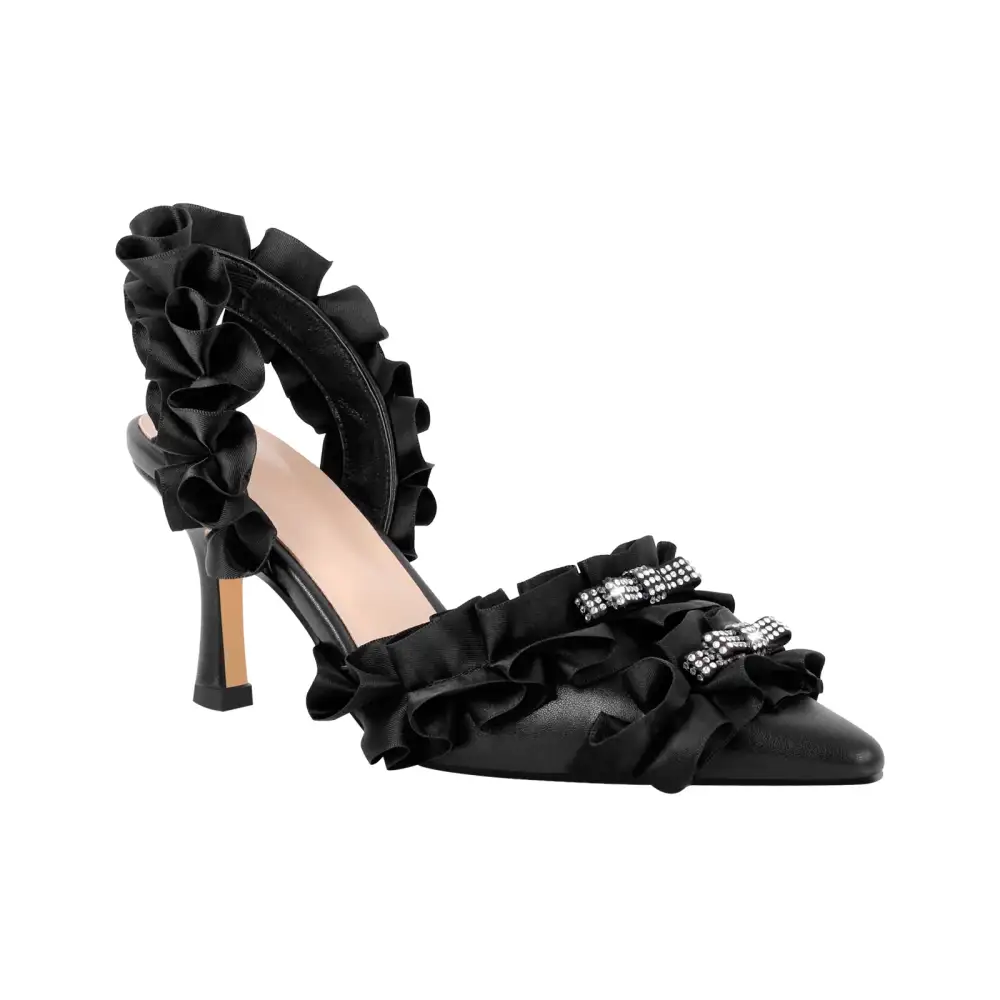 Polished Rhinestone Pointed Toe Stiletto Slingback Pumps
