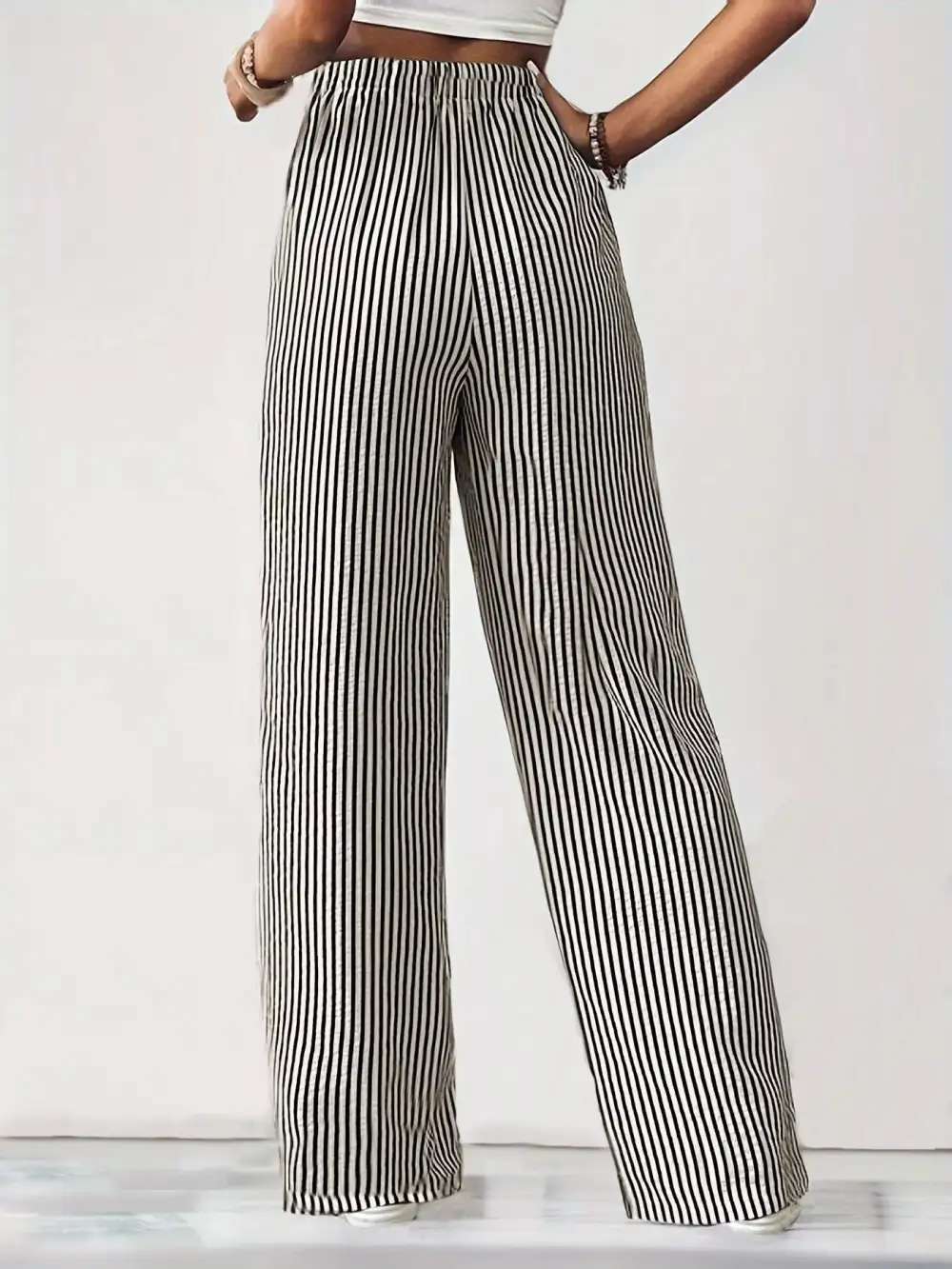 Sequin Striped High Rise Wide Leg Pants