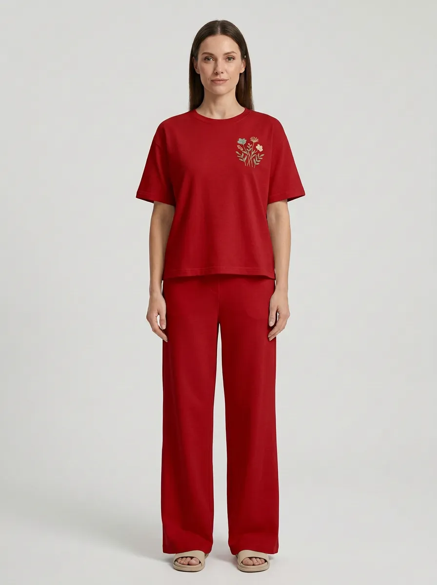 Women's Floral Graphic Boxy T-Shirt And Wide-Leg Trouser Two-Piece Set