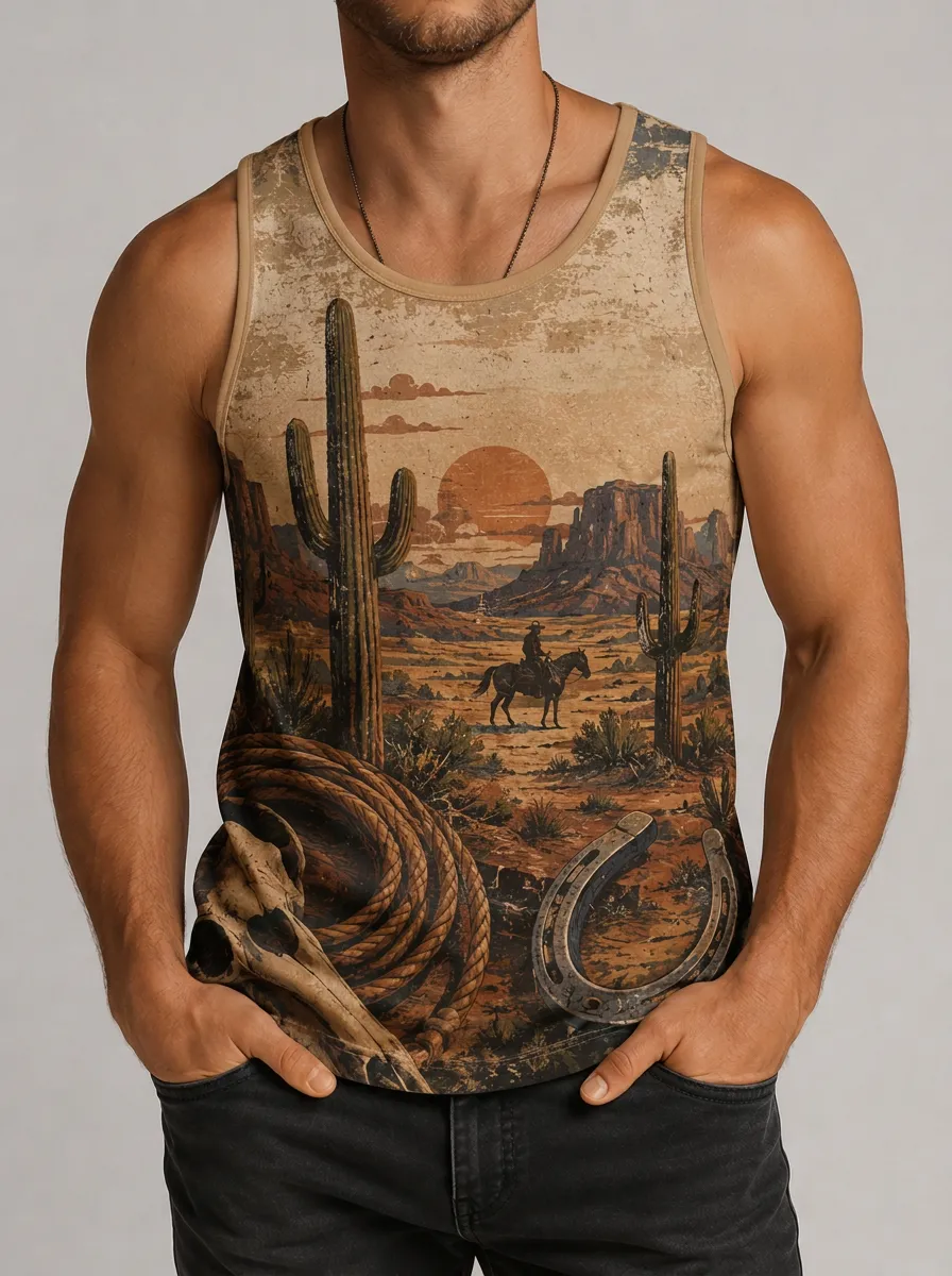 Men's Crew Neck Western Desert Graphic Tank Top