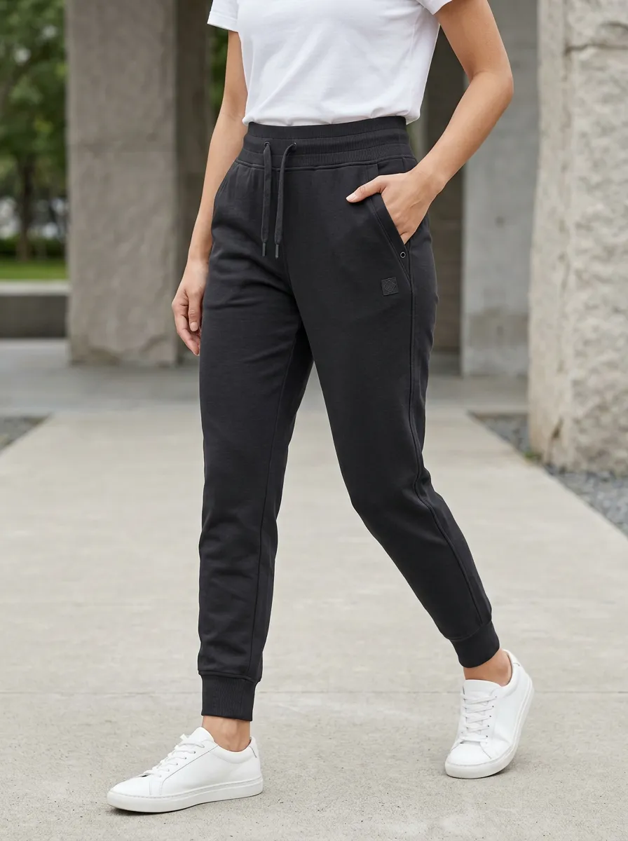 Women's Casual Athletic High-Waisted Solid Black Joggers