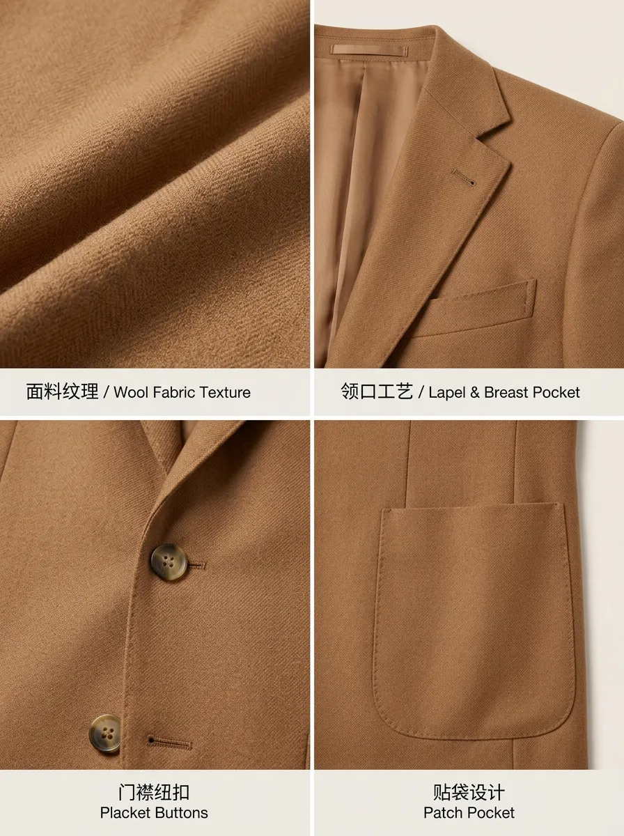 Men's Classic Business Camel Solid Color Single Breasted Blazer