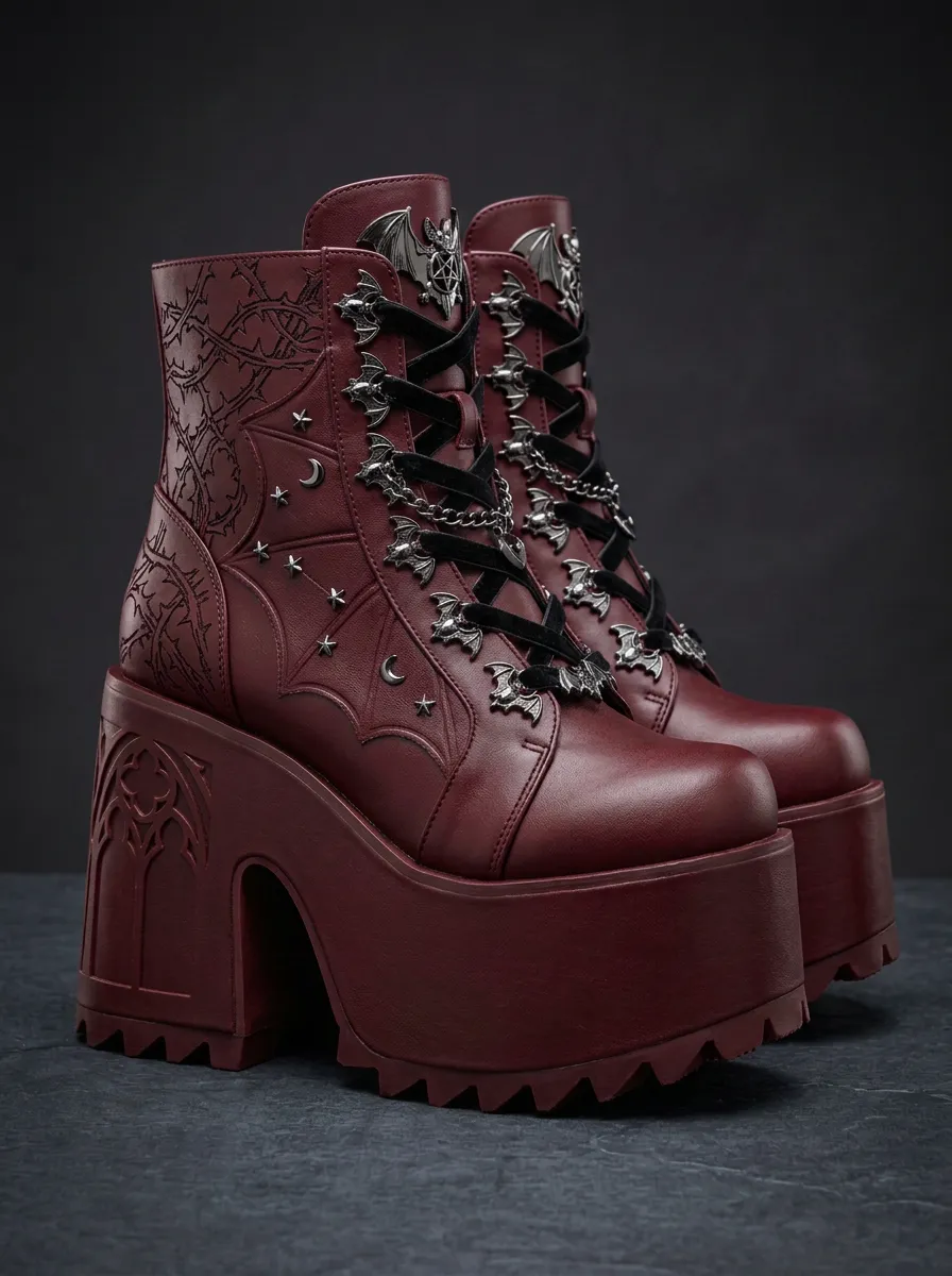 Dark Bat Moon Star Style Women's Gothic Platform Boots