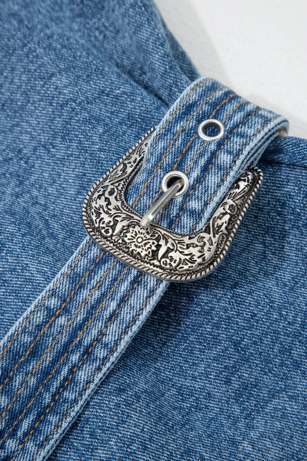 Blue Belted Sleeveless Denim Dress
